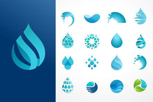 set of water, wave and drop icons, symbols