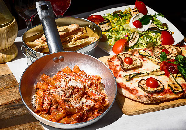 Pasta restaurant in Rome city Italy south Europe. Egg noodles, homemade food.Tasty and authentic Italian food.
