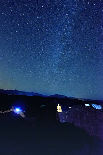 The Great Wall Under Starry Sky The great wall under the milky way and galaxy, China badaling great wall stock pictures, royalty-free photos & images