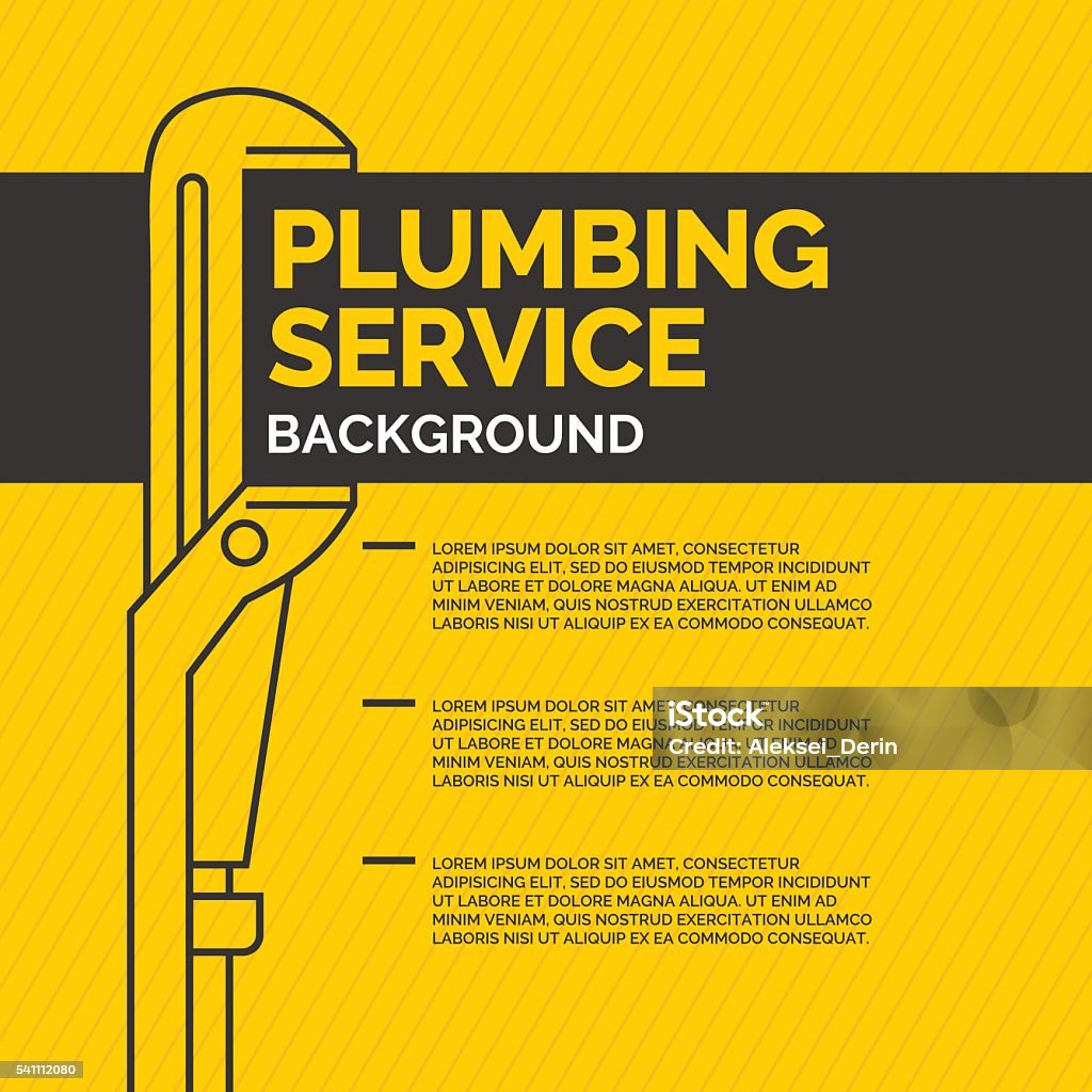 Plumbing service image Vector stylish poster and illustration with the tool and text Plumbing service on a yellow background Plumber stock vector