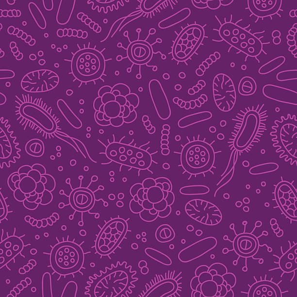 Seamless vector pattern of germs and bacteria Seamless vector pattern of germs and bacteria. Beautiful abstract background in violet tones. The concept of healthcare and medicine. human cell animal cell healthcare and medicine abstract stock illustrations