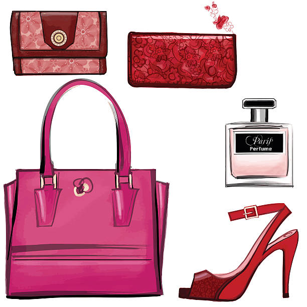 Women Leather Color Handbags Purses And Shoes Stock Illustration