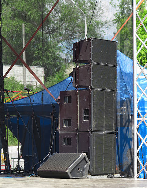 istock Old powerful concerto industrial audio speakers on stage 541114592