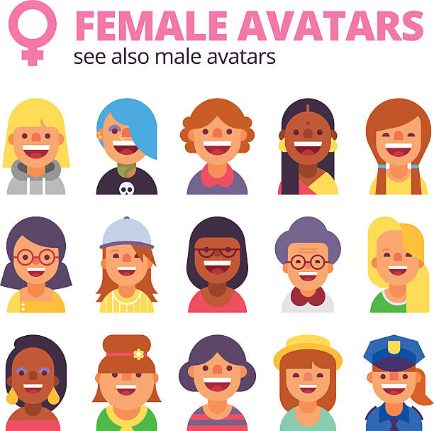 ilustrações, clipart, desenhos animados e ícones de conjunto de avatares feminino. veja também masculino collection. - hairstyle profile human face sign