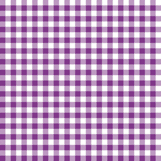 바둑판무늬 식탁보와 오래된 전신주로 만든 패턴-끝없는-그레디언트된 - checked purple tablecloth pattern stock illustrations