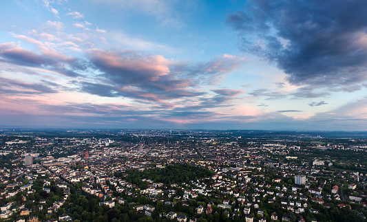 Aerial view of Wiesbaden at dusk
