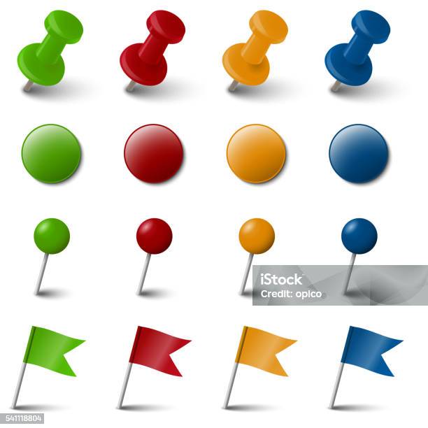 Collection Of Four Colored Marking Accessories Stockvectorkunst en meer beelden van Pincode - Pincode, Vectorafbeelding, Markeerstift