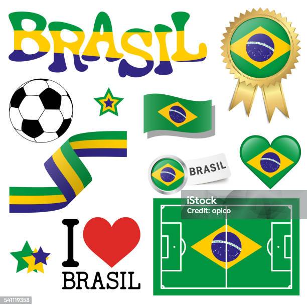 Collection Brasil Icons And Marketing Accessories Stock Illustration - Download Image Now