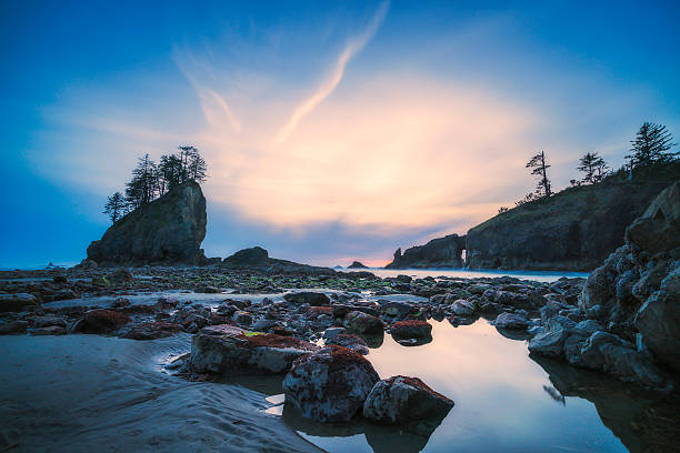 istock sea stack in sunset time with blue and purple light. 541120402