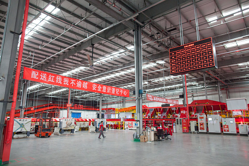 Gu'an, Сhina - June 14, 2016: JD.com inside view of KPI board at Northeast China based Gu'an warehouse and distribution facility