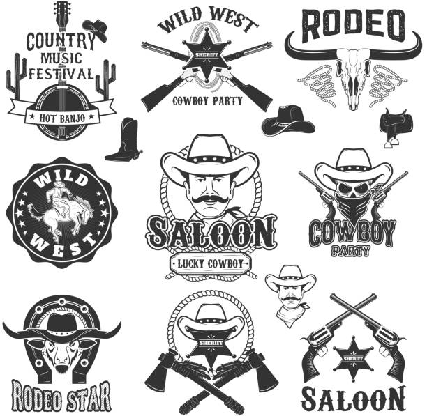 カウボーイロデオ、ワイルドウェストラベルます。カントリーミュージックパーティます。 - cowboy hat hat country and western music wild west点のイラスト素材／クリップアート素材／マンガ素材／アイコン素材