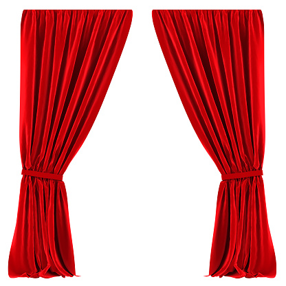 Red Curtains Isolated on white background. 3D render