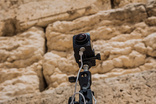 360 degrees video cameras system in filmed production at the Western Wall in the old city of Jerusalem Israel.
