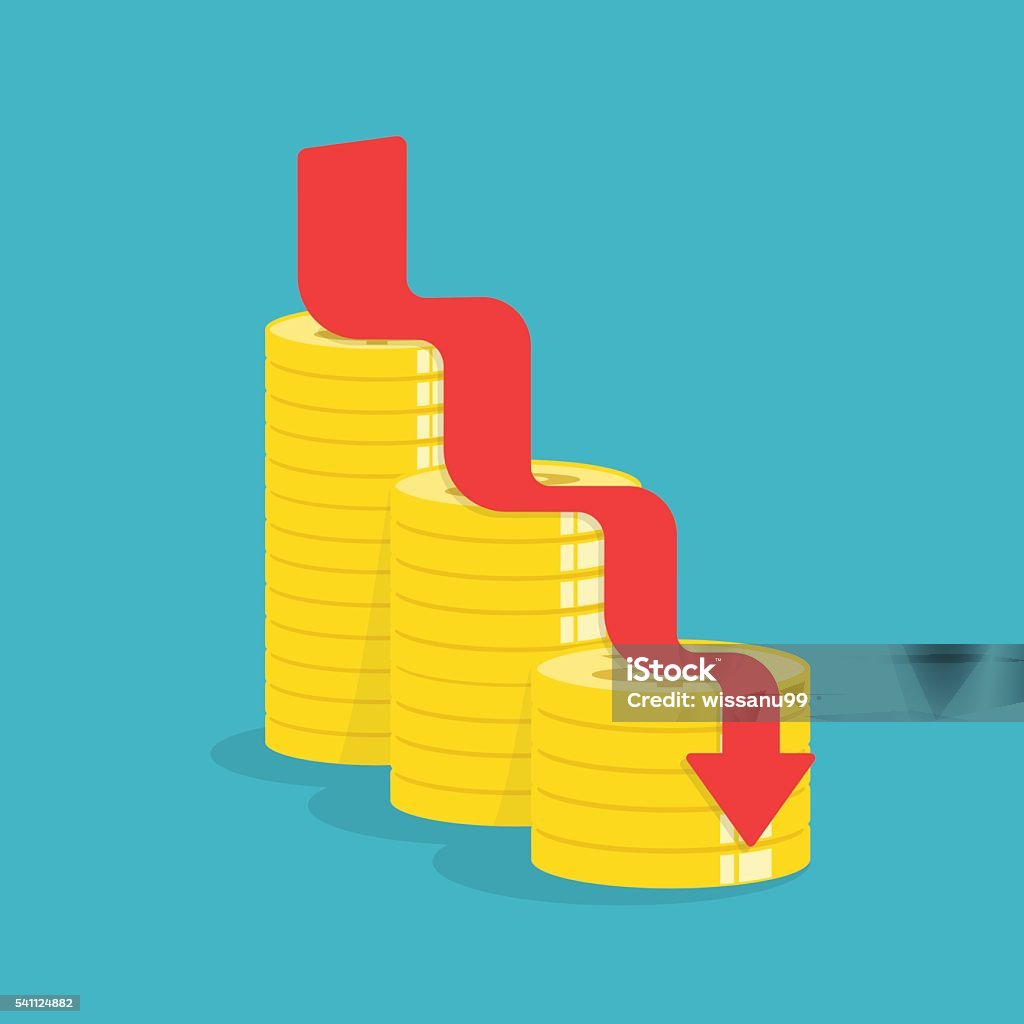 Arrow down with gold coins, idea concept Vector illustration. Making Money stock vector