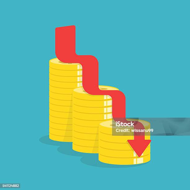 Arrow Down With Gold Coins Idea Concept Vector Illustration Stock Illustration - Download Image Now