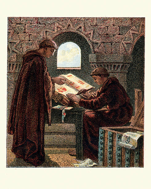 승려들 쓰기 에서 domesday 예약 - scribe stock illustrations