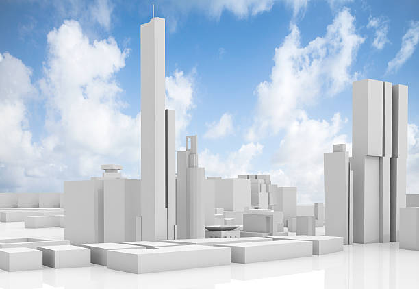 istock Abstract contemporary cityscape over blue sky 541127404