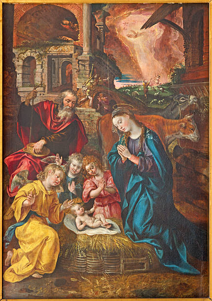 антверпен-краска от рождественский вертеп, де вос-мартен - cathedral of our lady стоковые фото и изображения