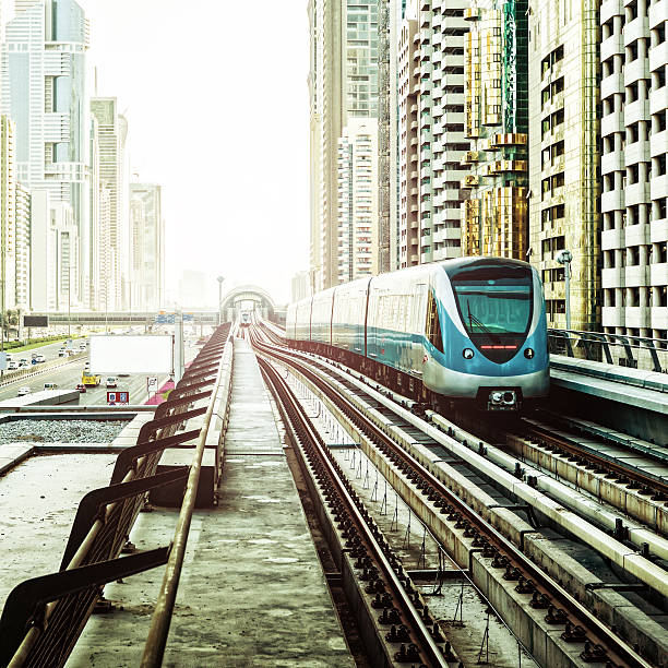 istock Futuristic metro along Sheikh Zayed Road, Dubai, United Arab Emi 541129430