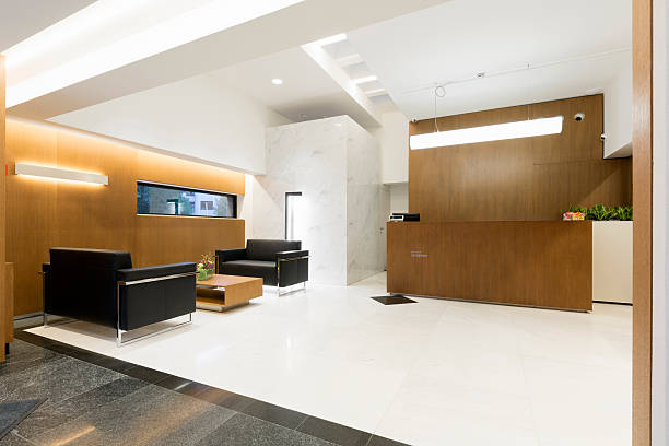 istock Reception area with wooden reception desk 541129590