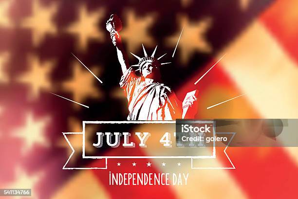 Statue Of Liberty On Blurred Vintage Us Flag Stock Illustration - Download Image Now - Statue of Liberty - New York City, Line Art, Icon Symbol