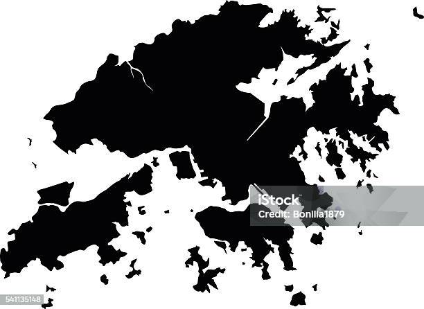 Hong Kong Black Map On White Background Vector Stock Illustration - Download Image Now - Hong Kong, Map, Outline