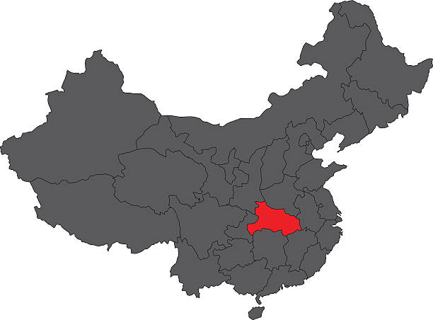 illustrations, cliparts, dessins animés et icônes de hubei rouge sur gris carte de carte vectorielle de la chine - hubei province