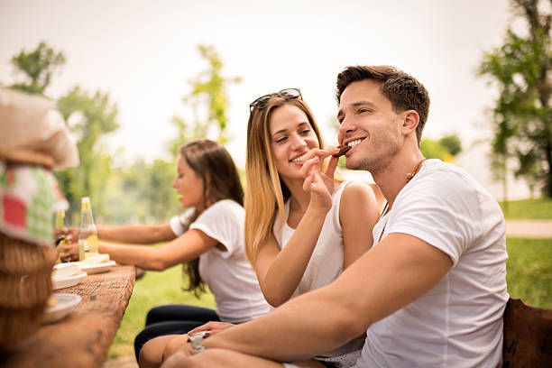 istock Group of friends on a barbecue picnic 541136112