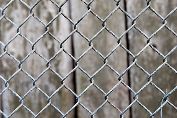 istock Metal grid and wooden board texture 541136944