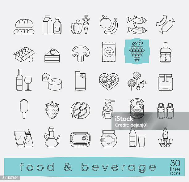 Collection Of Food And Beverage Icons Stock Illustration - Download Image Now - Pantry, Chocolate, Single Line