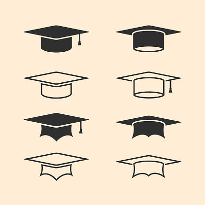Course Logo Cap Graduation Cap Logos Set Graduation Hat Logo Set Academic Caps Stock ...