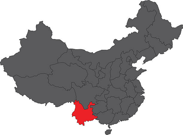 Yunnan red map on gray China map vector Yunnan red map on gray China map vector yunnan province stock illustrations