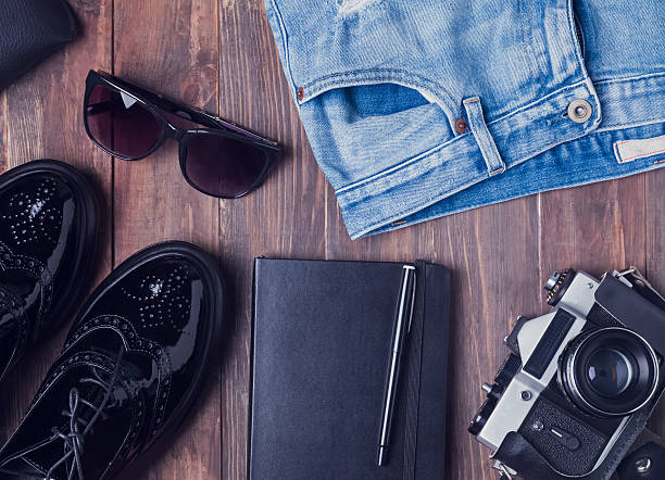 istock Hipster outfit on the wooden background 541139890