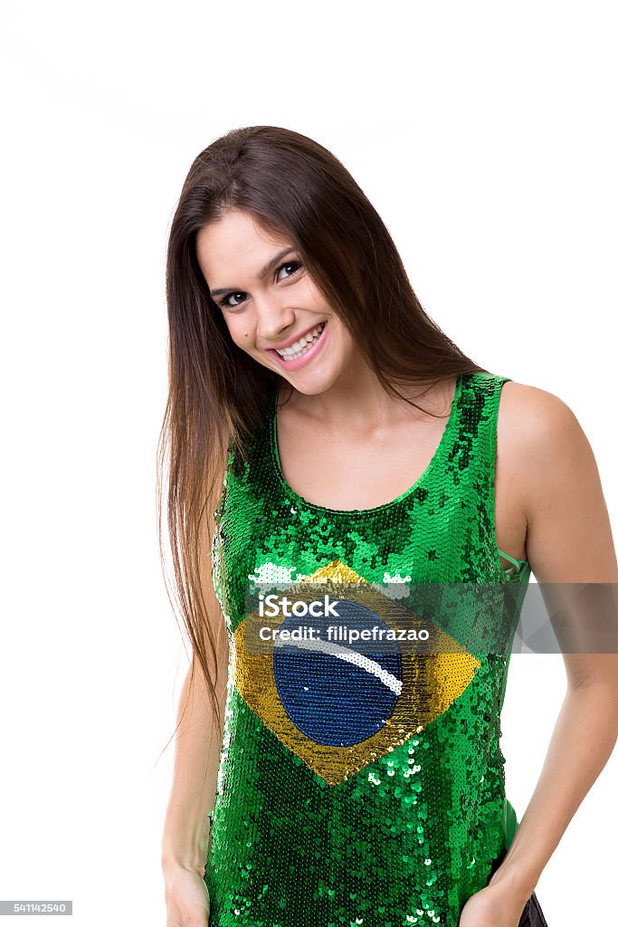 Portait of Brazilian girl on white background Brazilian sport collection Adult Stock Photo