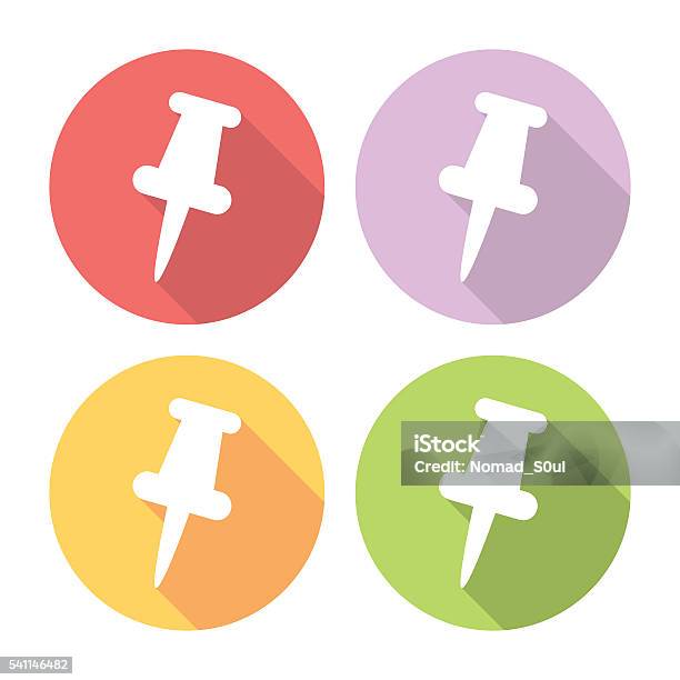 Office Push Pin Flat Icons Set Stock Illustration - Download Image Now - Adhesive Note, Attached, Business