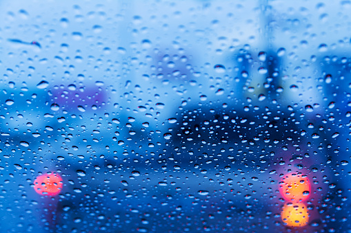 Rain Drops On Window On Road With Blurred Background Stock Photo - Download  Image Now - iStock