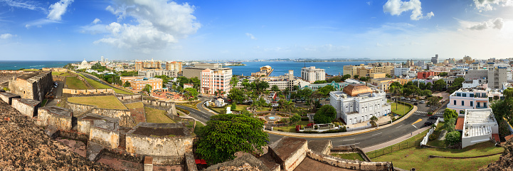 Beautiful panoramic view of the cityscape of San Juan, Puerto Rico, seen from San Cristobal