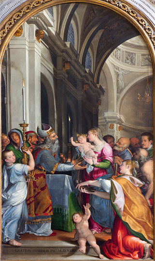 Brescia, Italy - May 22, 2016: Brescia - Presentation of Virgin Mary in the temple in church Chiesa di Santa Maria dei Miracoli by Gracio Cossali (1563 - 1629).