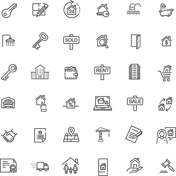 kontur web-icons set-real estate  - vendor stock-grafiken, -clipart, -cartoons und -symbole