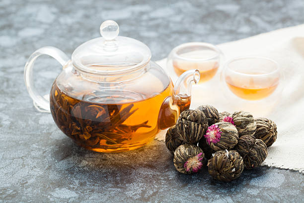 istock exotic green tea glass teapot 541147616