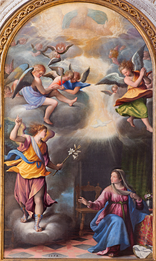Brescia, Italy - May 22, 2016: Brescia - The Annunciation painting in church Chiesa di Santa Maria dei Miracoli by Pietro Maria Bagnatore (1548 - 1627)