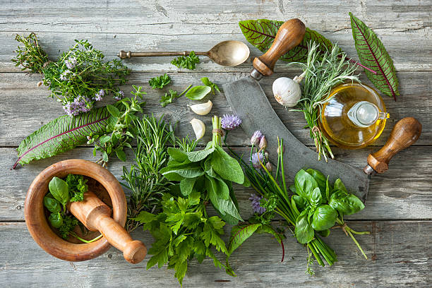 istock fresh herbs and spices on wooden table 541152274