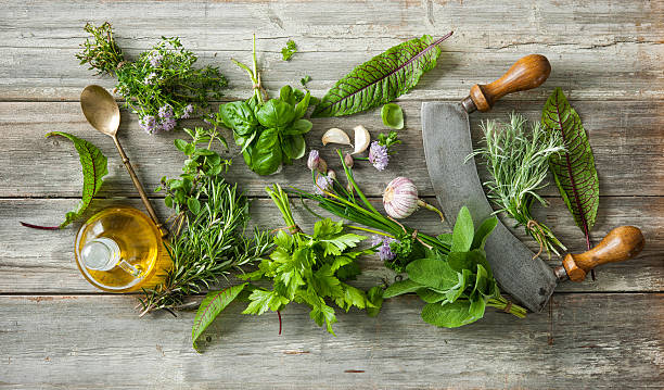 istock fresh herbs and spices on wooden table 541152442