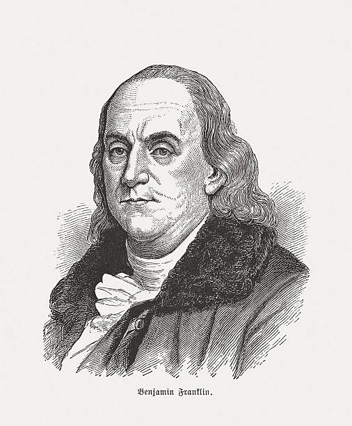 벤자민 프랭클린 (1,706에서 1,790 사이), 나무 조각, 출간일 즐겨보세요 - benjamin franklin history american culture portrait stock illustrations