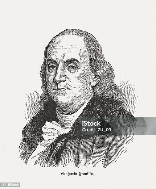 Benjamin Franklin Wood Engraving Published In 1884 Stock Illustration - Download Image Now