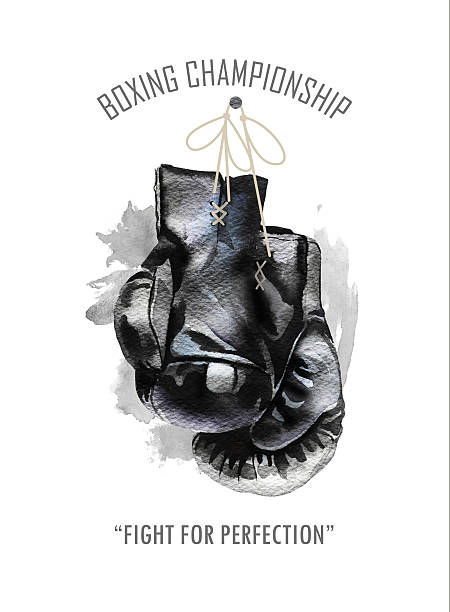 illustrazioni stock, clip art, cartoni animati e icone di tendenza di illustrazione di guanti da boxe neri disegnati a mano ad acquerello. - conflict boxing glove classic sport