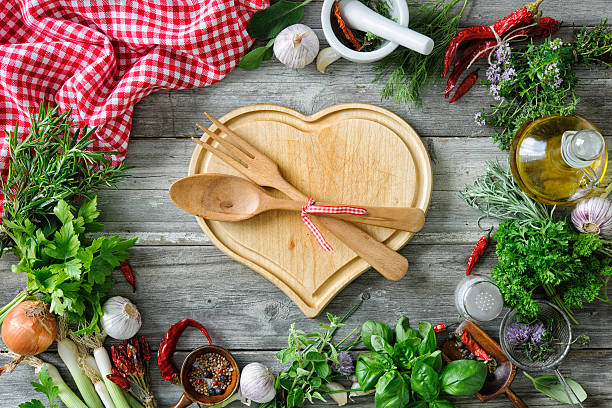 istock fresh herbs and spices on wooden table 541266130