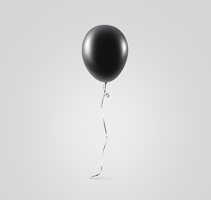 Blank black balloon mock up isolated. Clear grey balloon art design mockup holding in hand. Clean pure baloon template. Logo, texture, pattern presentation plain aerostat design element.