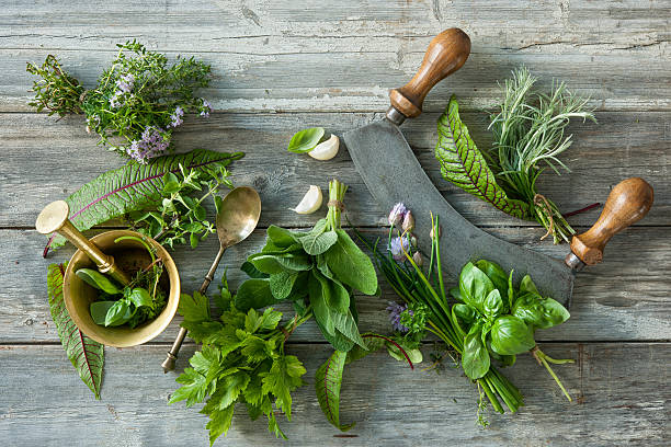 istock fresh herbs and spices on wooden table 541266272