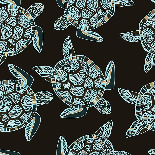 Vector illustration of Seamless pattern with sea turtles.